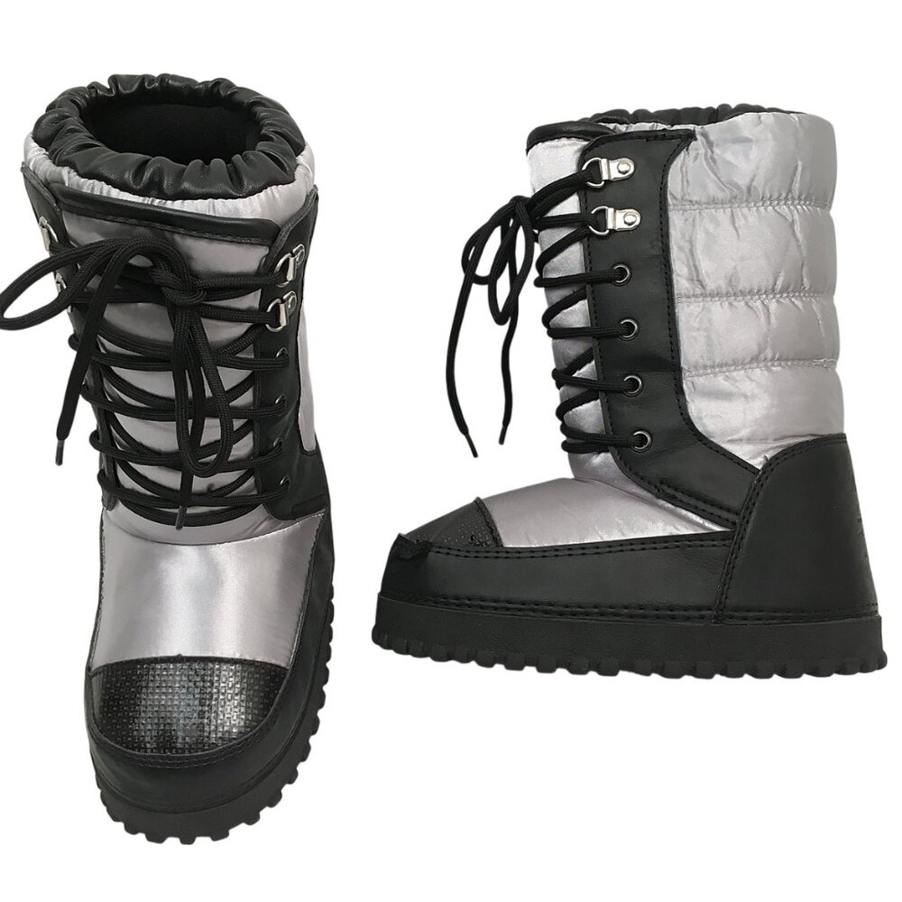 BRAND NEW Polo Ralph Lauren Girl Moon Boots Silver & Black Warm & Comfy Embossed